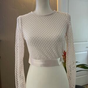Savvi Top Womens Medium White Mesh Cutout Crop Long Sleeves Thumbholes Gym